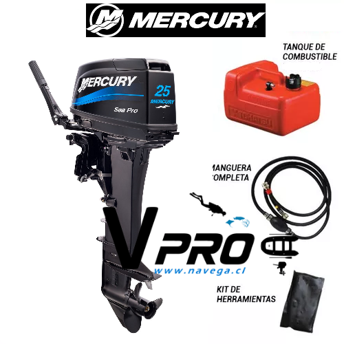 Motor fuera de borda Mercury 25HP 2 tiempos Mando popero pata larga